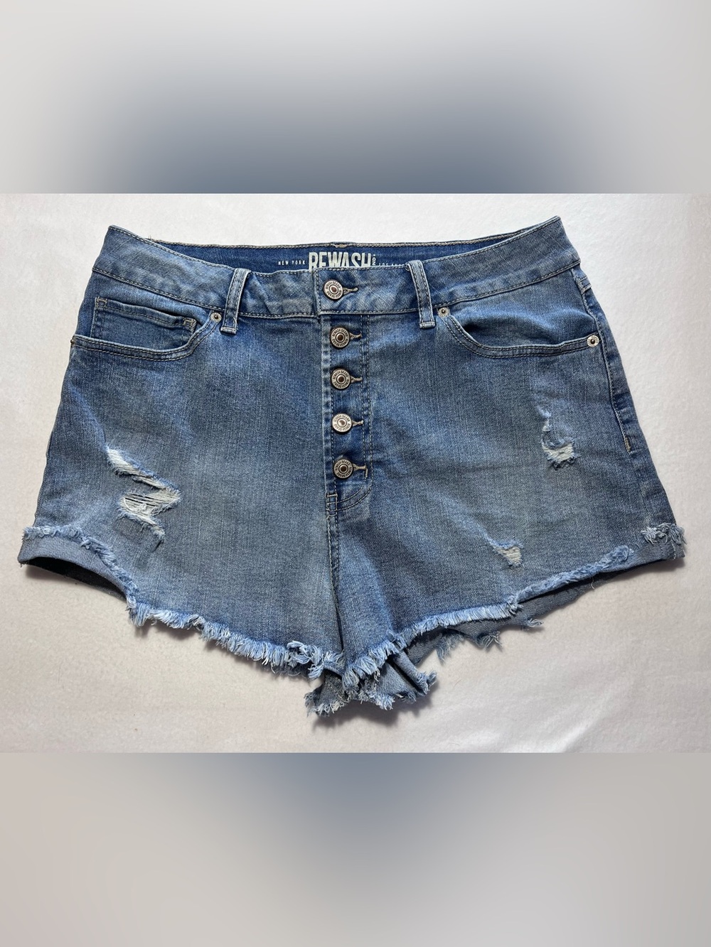 Rewash Blue Distressed Button-Fly High Rise Denim Shorts 13/31